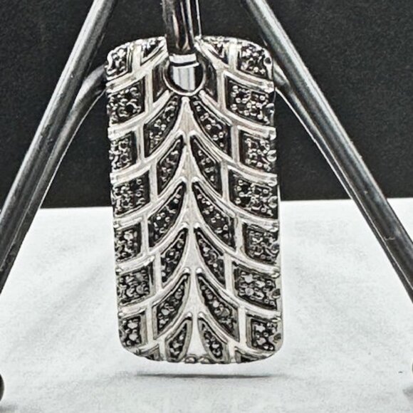Rhodium Plated Sterling Silver “Racer” Tire Tread Black Diamond Tag With Chain - Picture 2 of 9